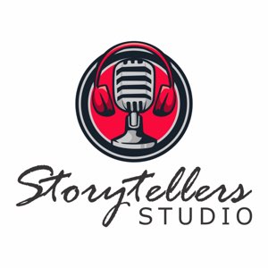 Logo shows Story Tellers studio with circular graphic with Microphone,